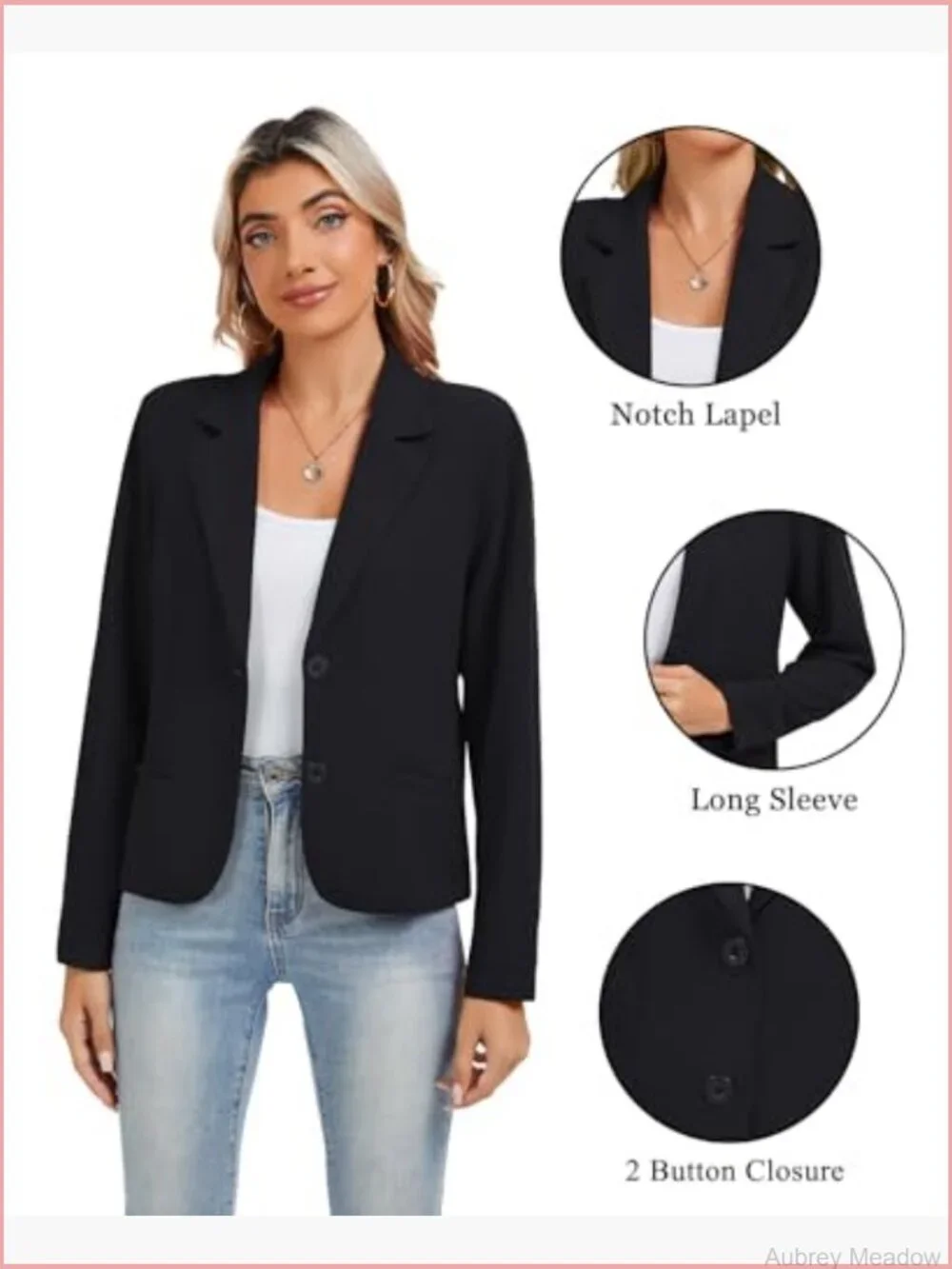 Long Sleeve Notch Lapel Blazer with Padded Shoulders